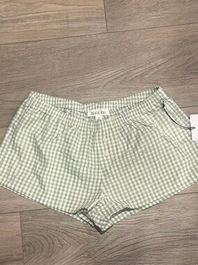 NWT Black IBIS Green Gingham‎ Women's Boxer Lounge Shorts Size S